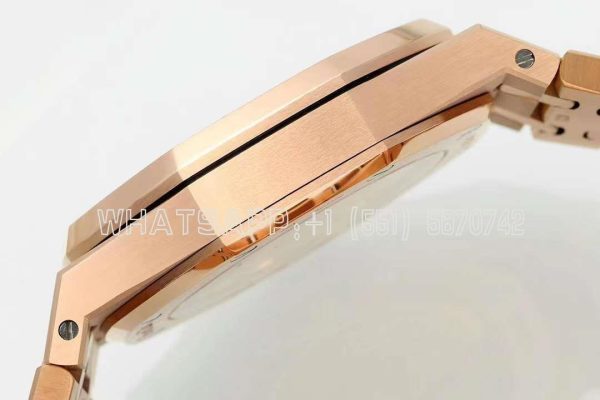 Audemars Piguet Royal Oak 15450ST 37mm Champagne Dial in Rose Gold with Rainbow Diamond Bezel - Image 8