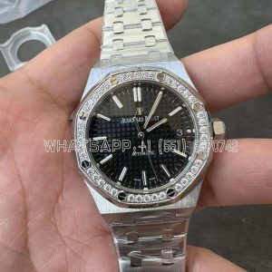 Audemars Piguet Royal Oak 15451ST 37mm Black Dial in Steel with Diamond Bezel