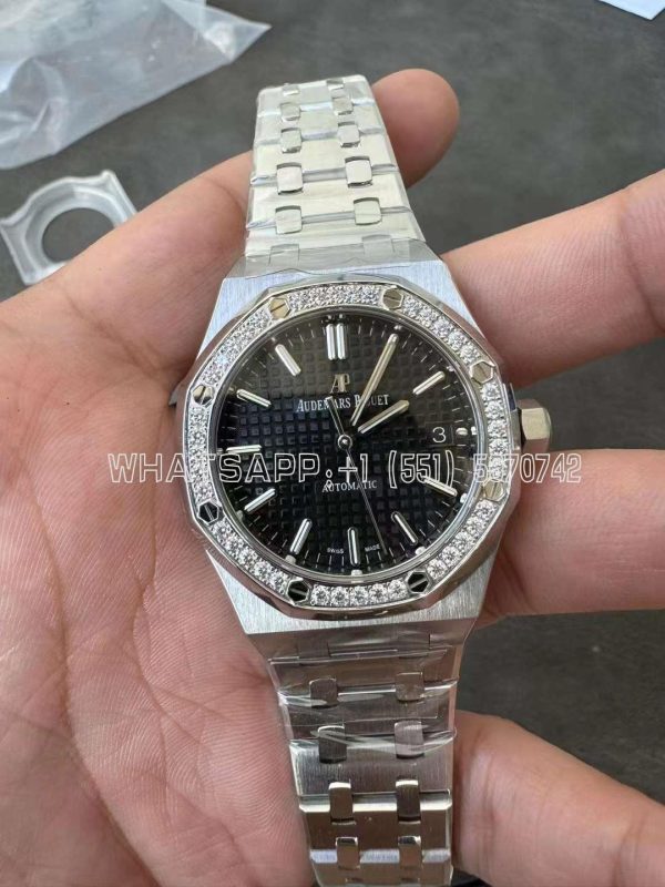 Audemars Piguet Royal Oak 15451ST 37mm Black Dial in Steel with Diamond Bezel