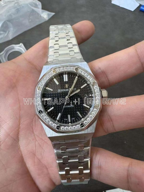 Audemars Piguet Royal Oak 15451ST 37mm Black Dial in Steel with Diamond Bezel