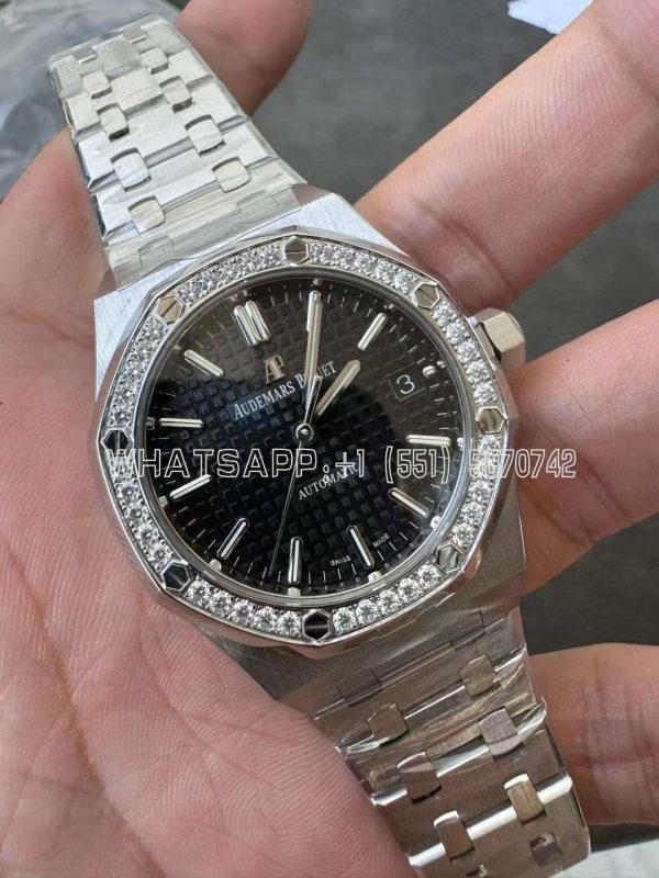 Audemars Piguet Royal Oak 15451ST 37mm Black Dial in Steel with Diamond Bezel