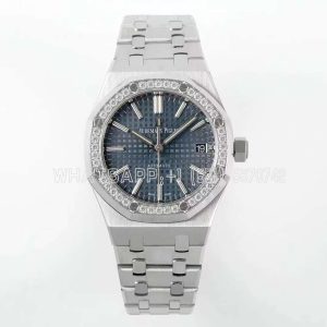 Audemars Piguet Royal Oak 15451ST 37mm Blue Dial in Steel with Diamond Bezel