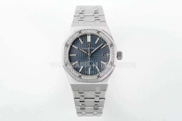 Audemars Piguet Royal Oak 15451ST 37mm Blue Dial in Steel with Diamond Bezel