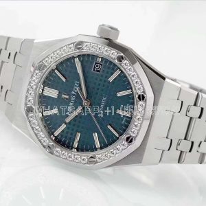 Audemars Piguet Royal Oak 15451ST 37mm Blue Dial in Steel with Diamond Bezel