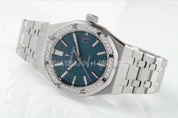 Audemars Piguet Royal Oak 15451ST 37mm Blue Dial in Steel with Diamond Bezel
