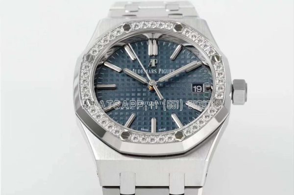 Audemars Piguet Royal Oak 15451ST 37mm Blue Dial in Steel with Diamond Bezel