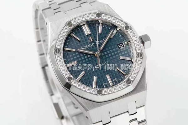Audemars Piguet Royal Oak 15451ST 37mm Blue Dial in Steel with Diamond Bezel