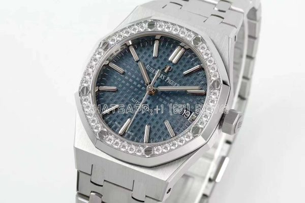 Audemars Piguet Royal Oak 15451ST 37mm Blue Dial in Steel with Diamond Bezel
