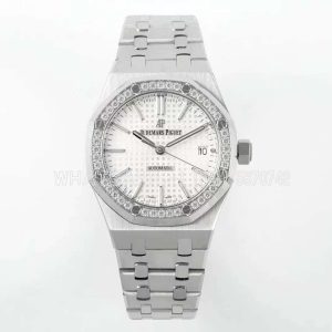 Audemars Piguet Royal Oak 15451ST 37mm White Dial in Steel with Diamond Bezel