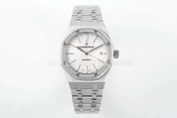 Audemars Piguet Royal Oak 15451ST 37mm White Dial in Steel with Diamond Bezel
