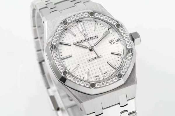 Audemars Piguet Royal Oak 15451ST 37mm White Dial in Steel with Diamond Bezel