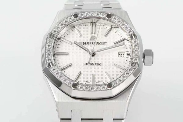 Audemars Piguet Royal Oak 15451ST 37mm White Dial in Steel with Diamond Bezel