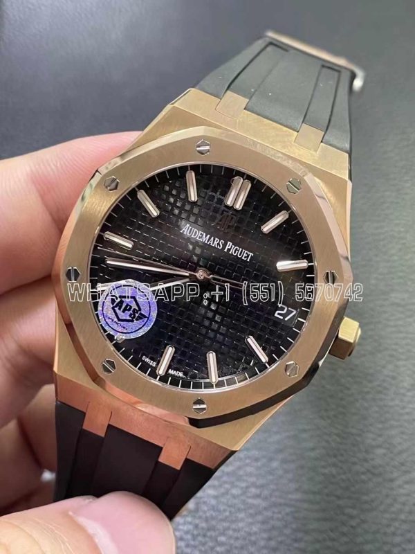 Audemars Piguet Royal Oak 15500 41mm Black Dial Rose Gold and Rubber Strap