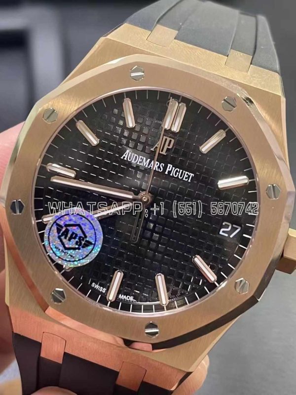 Audemars Piguet Royal Oak 15500 41mm Black Dial Rose Gold and Rubber Strap - Image 8