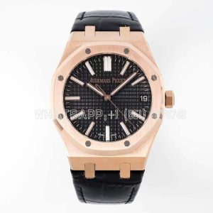 Audemars Piguet Royal Oak 15510 41mm Black Dial Rose Gold and Leather straps