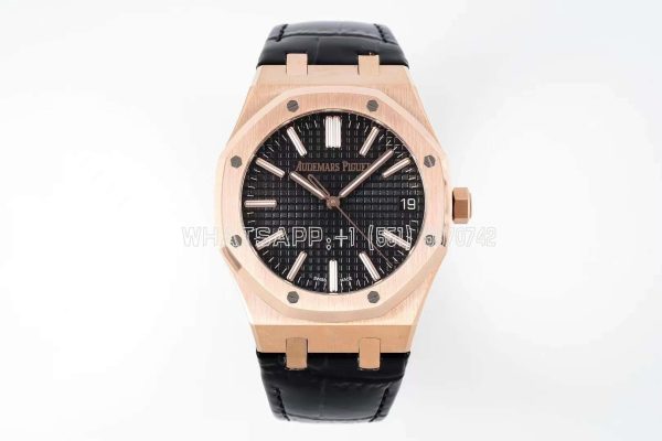 Audemars Piguet Royal Oak 15510 41mm Black Dial Rose Gold and Leather straps