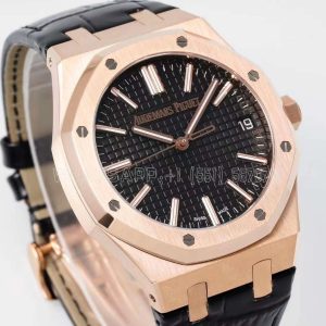 Audemars Piguet Royal Oak 15510 41mm Black Dial Rose Gold and Leather straps