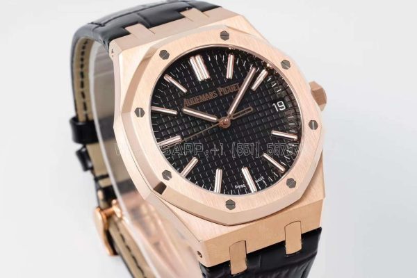 Audemars Piguet Royal Oak 15510 41mm Black Dial Rose Gold and Leather straps