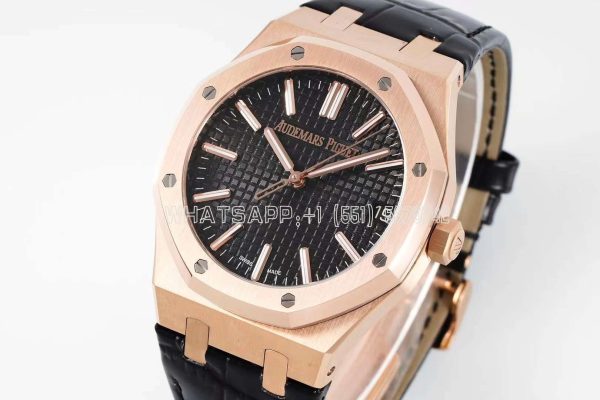 Audemars Piguet Royal Oak 15510 41mm Black Dial Rose Gold and Leather straps