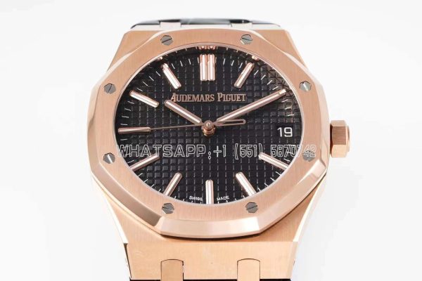 Audemars Piguet Royal Oak 15510 41mm Black Dial Rose Gold and Leather straps