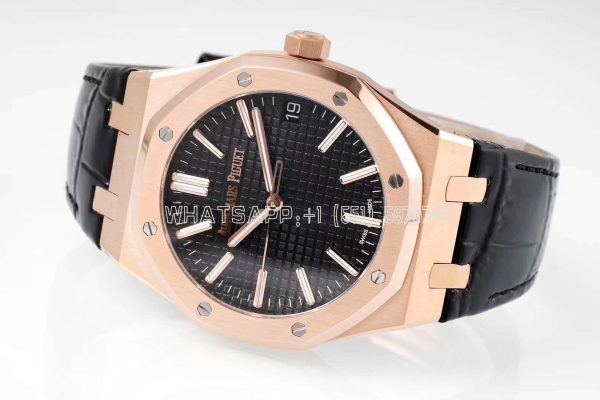 Audemars Piguet Royal Oak 15510 41mm Black Dial Rose Gold and Leather straps