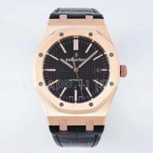 Audemars Piguet Royal Oak 41mm 15400 Black Textured Dial on Leather straps Bracelet