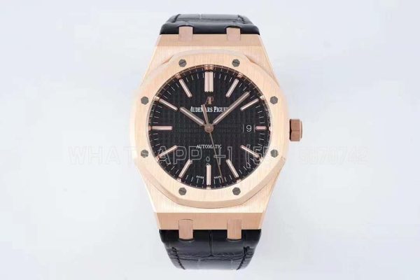 Audemars Piguet Royal Oak 41mm 15400 Black Textured Dial on Leather straps Bracelet