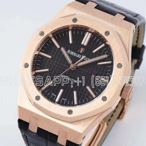 Audemars Piguet Royal Oak 41mm 15400 Black Textured Dial on Leather straps Bracelet