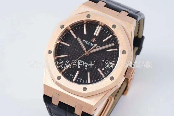 Audemars Piguet Royal Oak 41mm 15400 Black Textured Dial on Leather straps Bracelet