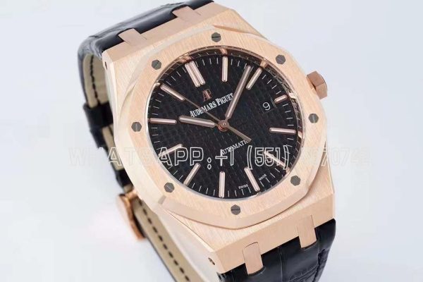 Audemars Piguet Royal Oak 41mm 15400 Black Textured Dial on Leather straps Bracelet
