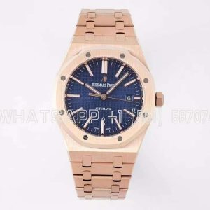 Audemars Piguet Royal Oak 41mm 15400 Blue Textured Dial on Rose Gold Bracelet