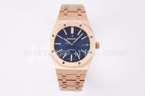 Audemars Piguet Royal Oak 41mm 15400 Blue Textured Dial on Rose Gold Bracelet
