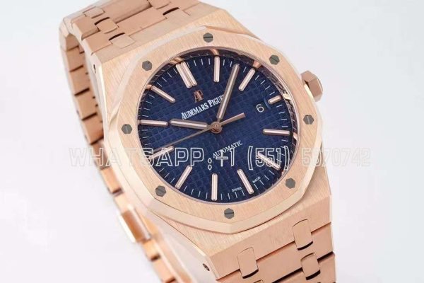 Audemars Piguet Royal Oak 41mm 15400 Blue Textured Dial on Rose Gold Bracelet