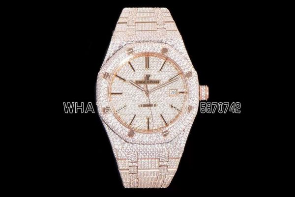 Audemars Piguet Royal Oak 41mm 15400 Iced Out Rose Gold in Stick Markers