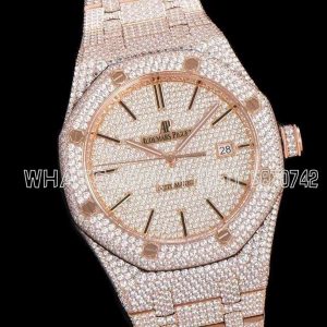 Audemars Piguet Royal Oak 41mm 15400 Iced Out Rose Gold in Stick Markers