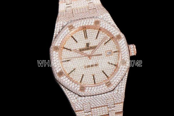 Audemars Piguet Royal Oak 41mm 15400 Iced Out Rose Gold in Stick Markers