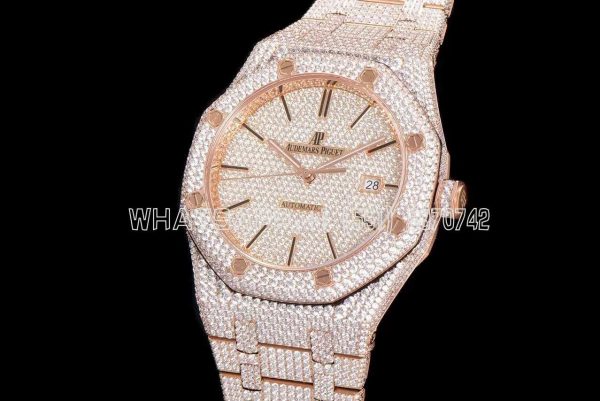 Audemars Piguet Royal Oak 41mm 15400 Iced Out Rose Gold in Stick Markers