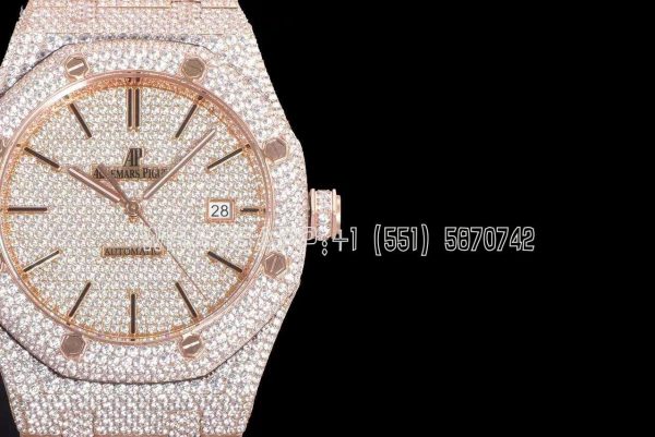 Audemars Piguet Royal Oak 41mm 15400 Iced Out Rose Gold in Stick Markers - Image 4