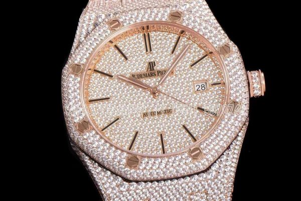 Audemars Piguet Royal Oak 41mm 15400 Iced Out Rose Gold in Stick Markers