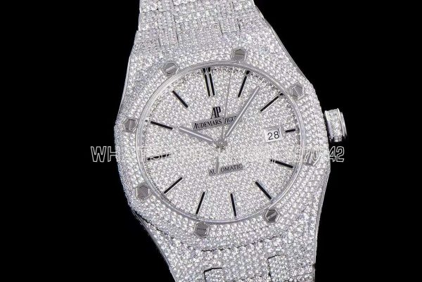 Audemars Piguet Royal Oak 41mm 15400 Iced Out Steel in Stick Markers