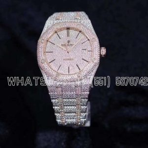 Audemars Piguet Royal Oak 41mm 15400 Iced Out Steel/Rose Gold in Stick Markers