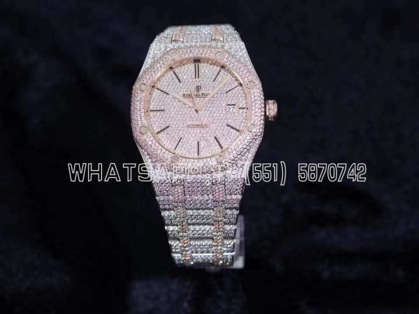 Audemars Piguet Royal Oak 41mm 15400 Iced Out Steel/Rose Gold in Stick Markers