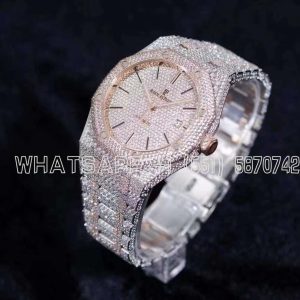 Audemars Piguet Royal Oak 41mm 15400 Iced Out Steel/Rose Gold in Stick Markers