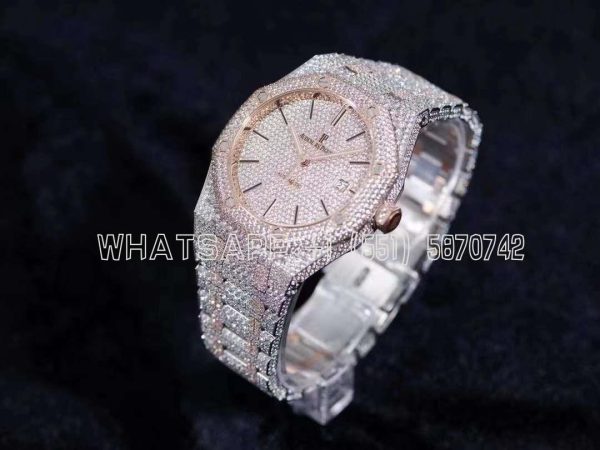Audemars Piguet Royal Oak 41mm 15400 Iced Out Steel/Rose Gold in Stick Markers