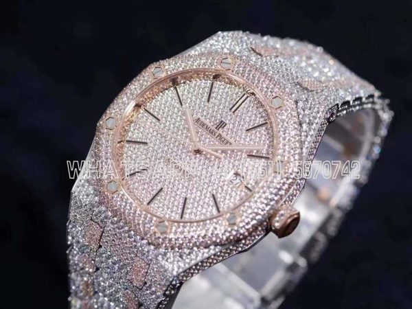 Audemars Piguet Royal Oak 41mm 15400 Iced Out Steel/Rose Gold in Stick Markers