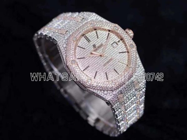 Audemars Piguet Royal Oak 41mm 15400 Iced Out Steel/Rose Gold in Stick Markers