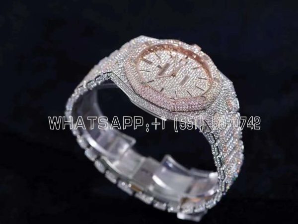 Audemars Piguet Royal Oak 41mm 15400 Iced Out Steel/Rose Gold in Stick Markers