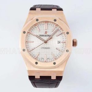 Audemars Piguet Royal Oak 41mm 15400 White Textured Dial on Leather straps Bracelet