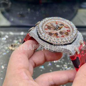 Audemars Piguet Royal Oak Offshore 42mm Two Tone Rose Gold Rubber Strap Moissanite Watch