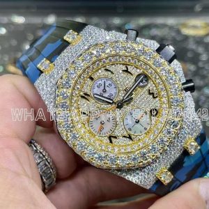Audemars Piguet Royal Oak Offshore 42mm Two Tone Yellow Gold Rubber Strap Moissanite Watch